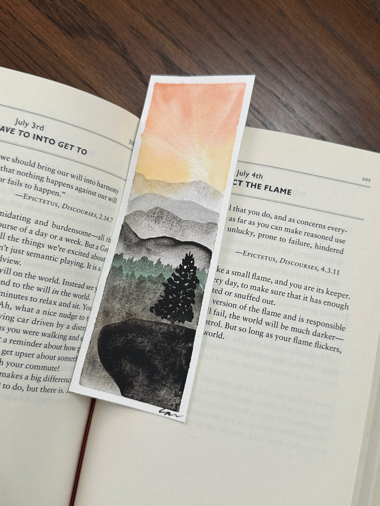 Original Watercolor Sunset Behind Mountains Bookmark