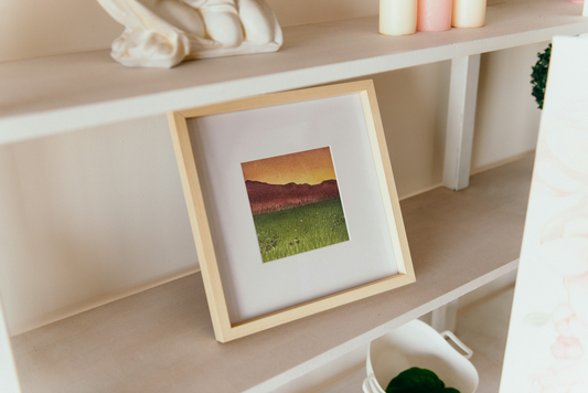 Meadow with Mountains Watercolor Painting